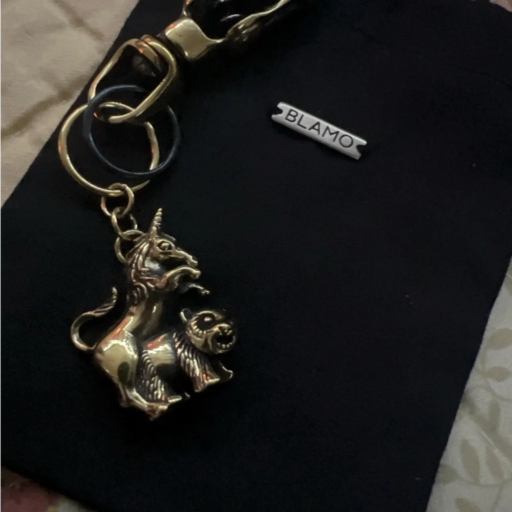 BlamoToys Unihorny Keychain: Oxidized Brass Unicorn & Panda Charm, Handmade Clip
